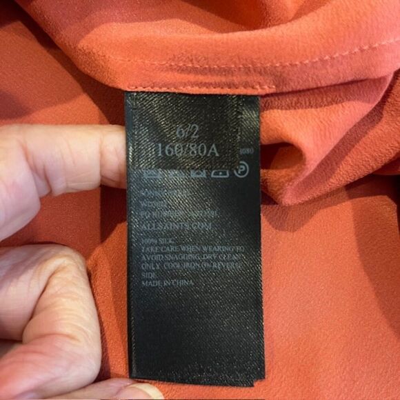 All Saints Silk Sonny Dress in Salmon and Cream Short Sleeve Belt Size 2 - Picture 7 of 10